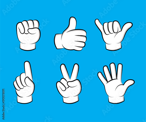 Hands gestures cartoon collection icon character hand set