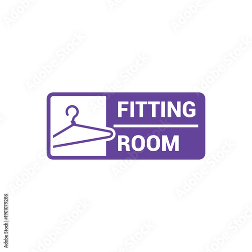 Modern changing room sign with clothes hanger icon, minimalist design, shopping concept