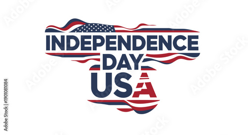 Independence Day USA text with American flag design, patriotic typography, red white and blue colors, for banner or poster or social media