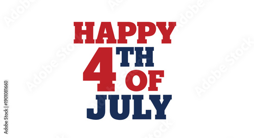 Happy 4th of July typography, red white and blue text, patriotic greeting, for banner or poster or social media, Isolated on transparent background, png