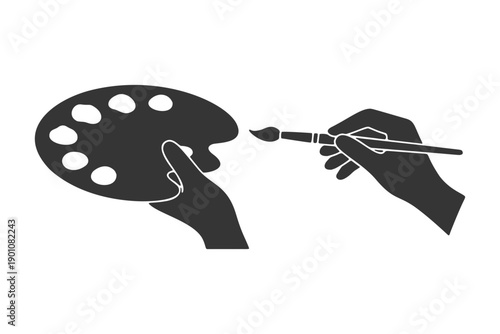 絵筆とパレットを持つ手のシルエットアイコン