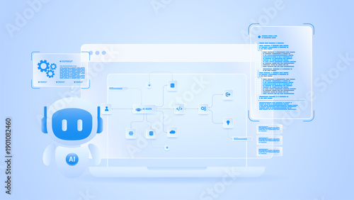 AI workflow automation artificial intelligence. ai agent dashboard automation system with data processing, coding panels, and process flow.