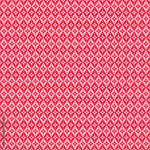 Seamless english argyle diamond and rhombus floral pattern pink and red romantic background