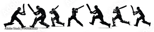 cricket batsman silhouette clipart set cricket player
