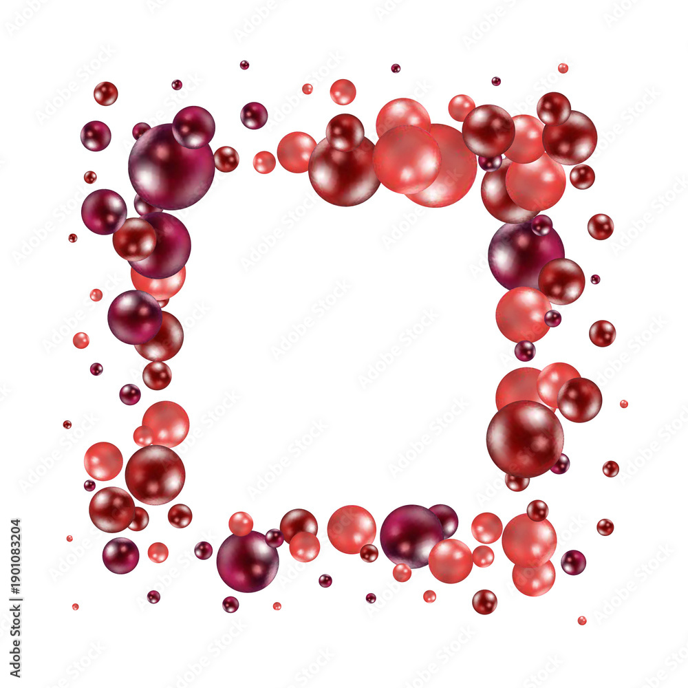 Obraz premium Square frame of red and pink glossy 3D balls. png