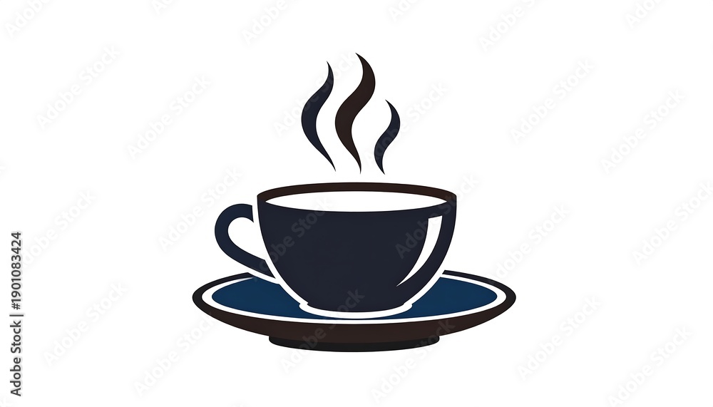 Fototapeta premium Simple graphic illustration of a steaming hot beverage cup on saucer