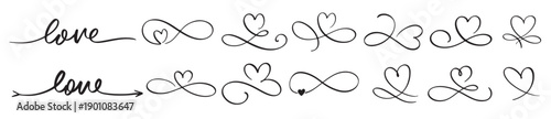 hand lettering love heart infinity symbol with word set love