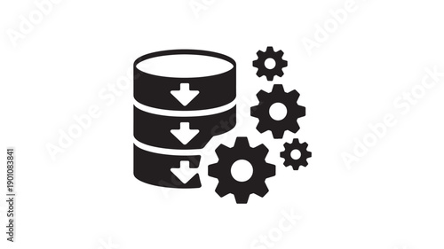 Database management gears in black and white minimalist style for software development