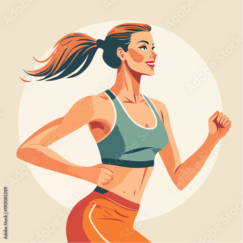 Fit woman with ponytail running outdoors in athletic wear
