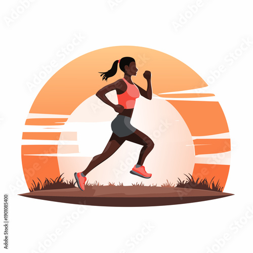 Woman running in silhouette against an orange sunset, symbolizing fitness and healthy lifestyle