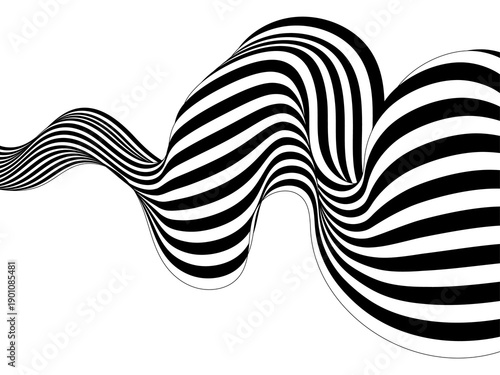 Black and white curved line stripe moving wave abstract background. png
