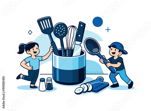 Modern Kitchen Elegance. Kitchen finishing touch. Utensil holder completing a modern kitchen setup, soft