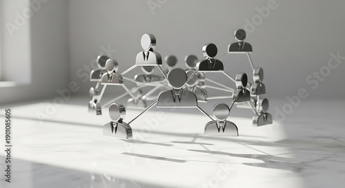 A 3d business team of men connecting a group of people holding networking.