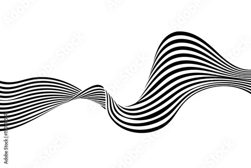 Abstract vector waves background. 3D optical illusion - line art.  png