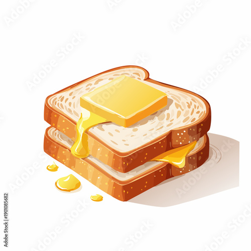 A Wholesome Breakfast Delicious Golden Brown Toasted Bread Slices with Melting Yellow Butter - An Iconic Illustration