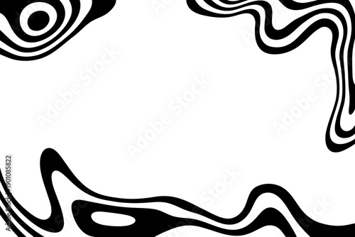 Wave lines abstract background, black thin wavy stripes with movement optical effect. Minimalistic drawing, graphic curves flow.  png