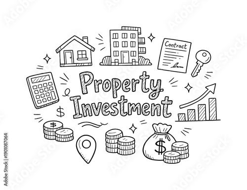 Property Investment Doodle. Property Investment. Hand-drawn doodle illustration of Property Investment. house,