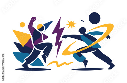 Maximal emotion, minimal form. Few shapes carry strong color and expressive movement, abstract energy