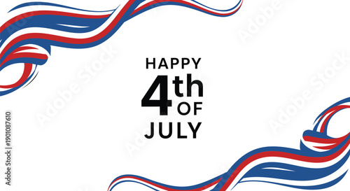 Happy 4th of July vector banner with red, white, and blue ribbons, for Independence Day celebration or patriotic event, overlay effect, Isolated on transparent background, png
