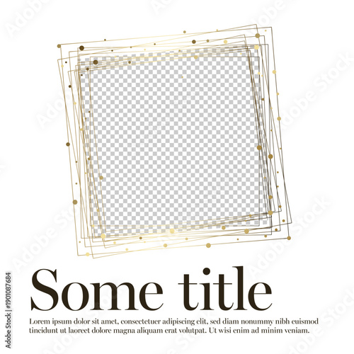 An elegant gold square frame features abstract lines and gold square frame glitter. Social media status template with square photo placeholder.