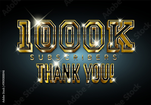 Celebrate reaching 1000k subscribers with this premium gold 3D banner. This 1000k subscribers milestone graphic features sparkling lights to thank your loyal subscribers.