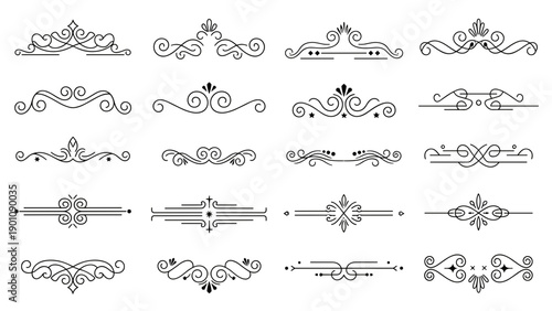 Collection of elegant black line art ornamental borders and frames