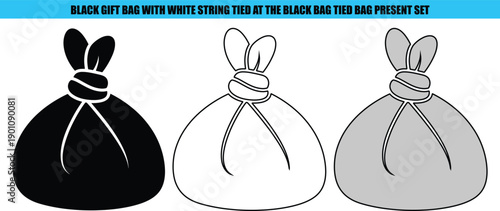 Black gift bag with white string tied at three bags present set
