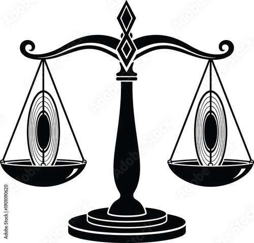 Justice balance scale silhouette symbol representing law fairness equality legal system courtroom concept illustration isolated on white background for legal branding and justice design