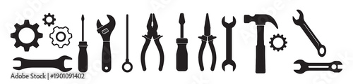 black and white tool icons mechanic repair kit