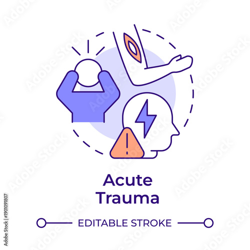 Acute trauma multi color concept icon. Injury pain, headache. Physical wound, workplace accident. Round shape line illustration. Abstract idea. Graphic design. Easy to use in brochure, booklet