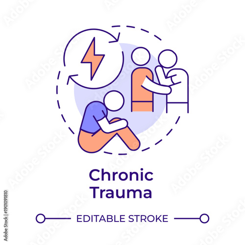 Chronic trauma multi color concept icon. Emotional abuse, social conflict. Communication issues. Round shape line illustration. Abstract idea. Graphic design. Easy to use in brochure, booklet