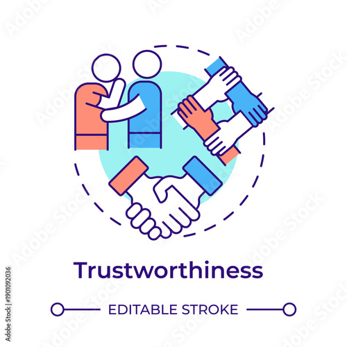 Trustworthiness multi color concept icon. Social collaboration, partnership support. Community agreement. Round shape line illustration. Abstract idea. Graphic design. Easy to use in brochure