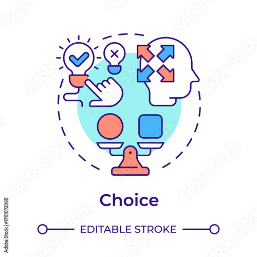 Choice multi color concept icon. Critical thinking, decision making. Problem solving. Innovative ideas. Round shape line illustration. Abstract idea. Graphic design. Easy to use in brochure, booklet