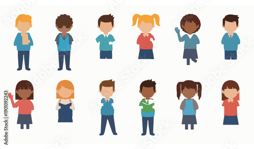 Back to School Kids Vector Set with Happy Students and Learning Activities in Flat Style