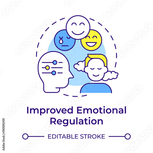 Improved emotional regulation multi color concept icon. Mood psychology, self control. Personal peace. Round shape line illustration. Abstract idea. Graphic design. Easy to use in brochure, booklet