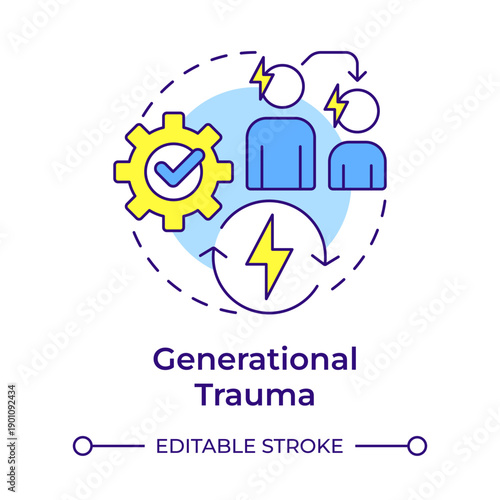 Generational trauma multi color concept icon. Psychological problems. Family relationships. Round shape line illustration. Abstract idea. Graphic design. Easy to use in brochure, booklet