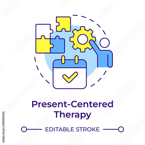 Present centered therapy multi color concept icon. PTSD disorder. Mental care. Coping strategy. Round shape line illustration. Abstract idea. Graphic design. Easy to use in brochure, booklet