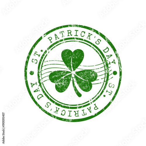 St. Patrick's Day green rubber stamp with shamrock and grunge effect