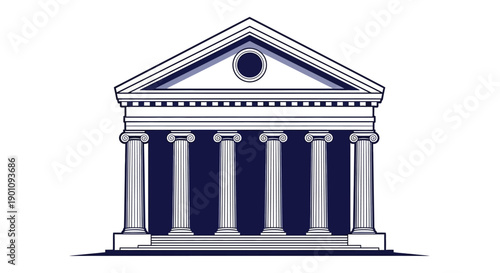 A classical building with a triangular pediment and a row of six Doric columns supporting a portico.