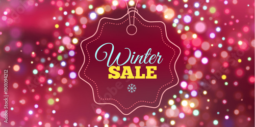 Winter Sale Horizontal Banner with Colorful Bokeh Lights