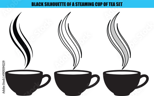 Black silhouette of three steaming cups of tea