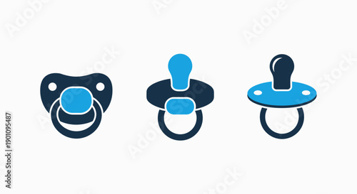 Collection of pacifier icons for babies, representing infancy, comfort, and childcare.