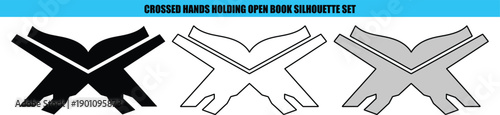 Crossed hands holding open book silhouette