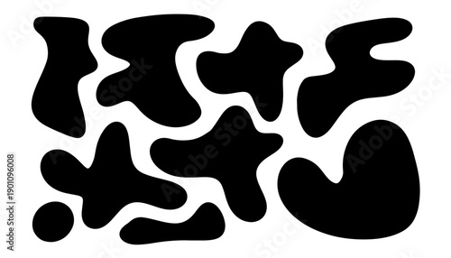 Versatile black organic blob shapes with smooth, liquid edges. Ideal for minimalist branding, modern posters, and abstract pattern creation in contemporary graphic design