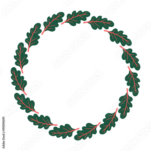 Round frame with lettuce leaves. Hand-drawn colorful harvest and lettuce leaves. Healthy organic food. Fresh, healthy vegetables.