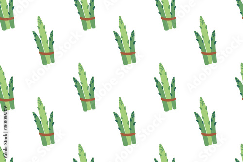 Seamless asparagus pattern. Hand-drawn colorful lettuce and vegetable leaves. Healthy organic produce. Fresh, healthy vegetables.