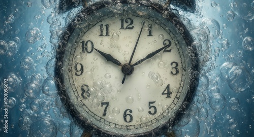 Wallpaper Mural vintage clock submerged in water with rising bubbles, concept of time passing or lost memories. Torontodigital.ca