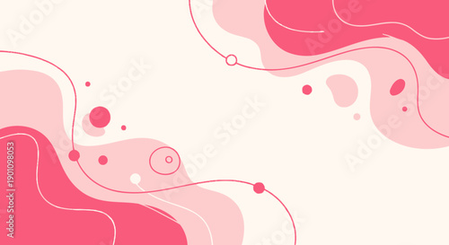 Abstract flowing pink and cream waves with dotted lines and circles.