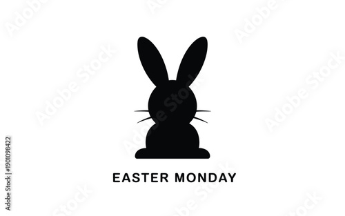 Easter monday bunny silhouette logo with whiskers on white background