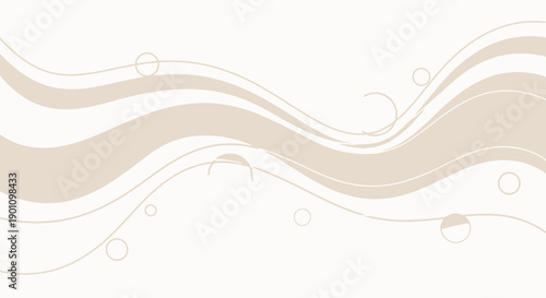 Abstract flowing lines and circles on a white background.